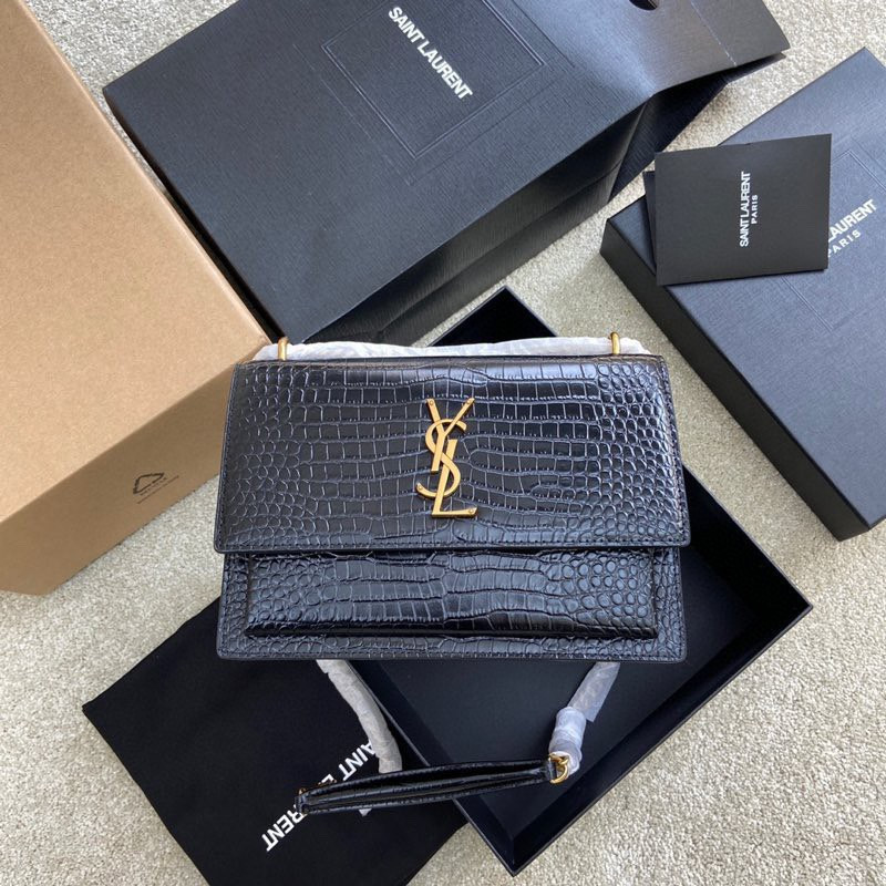 YSL SUNSET MEDIUM IN CROCODILE-EMBOSSED LEATHER BLACK(22*16*6.5cm) - Image 2