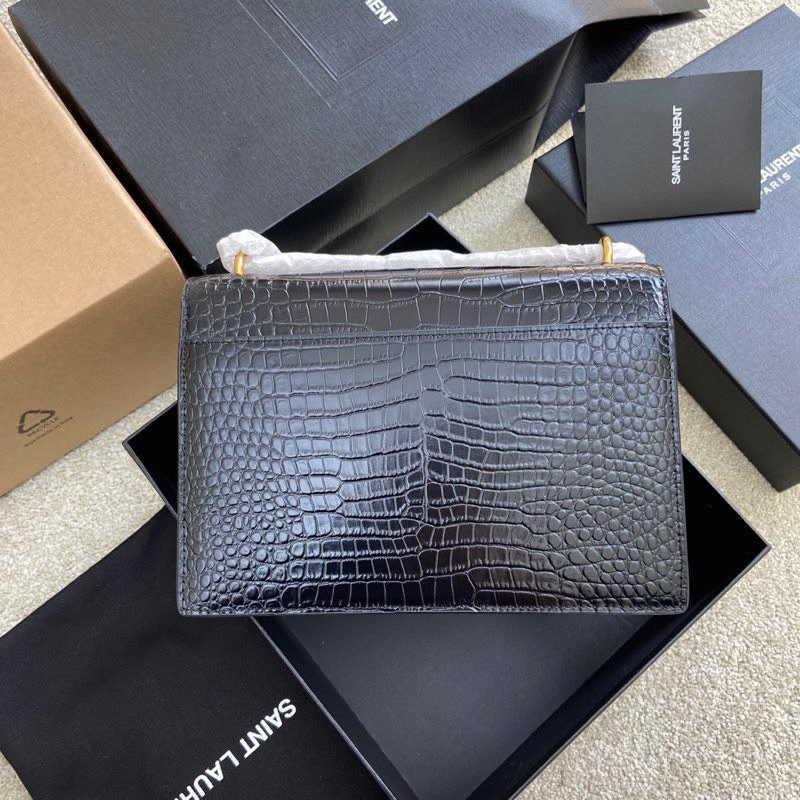 YSL SUNSET MEDIUM IN CROCODILE-EMBOSSED LEATHER BLACK(22*16*6.5cm) - Image 3