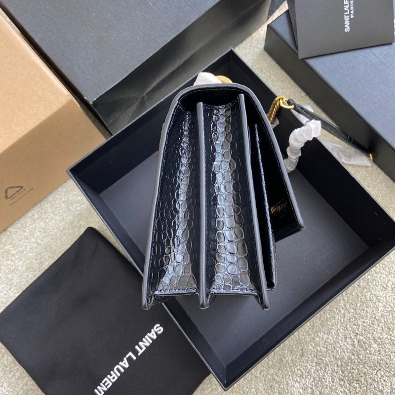 YSL SUNSET MEDIUM IN CROCODILE-EMBOSSED LEATHER BLACK(22*16*6.5cm) - Image 5
