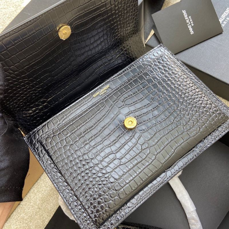 YSL SUNSET MEDIUM IN CROCODILE-EMBOSSED LEATHER BLACK(22*16*6.5cm) - Image 7