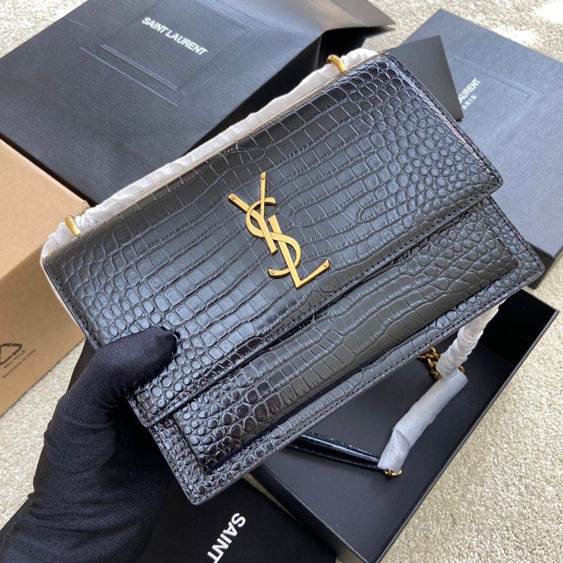 YSL SUNSET MEDIUM IN CROCODILE-EMBOSSED LEATHER BLACK(22*16*6.5cm) - Image 10