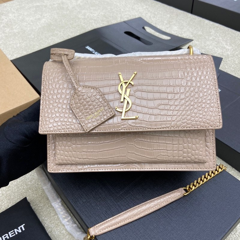 YSL SUNSET MEDIUM IN CROCODILE-EMBOSSED LEATHER DARK BEIGE(22*16*6.5cm) - Image 2