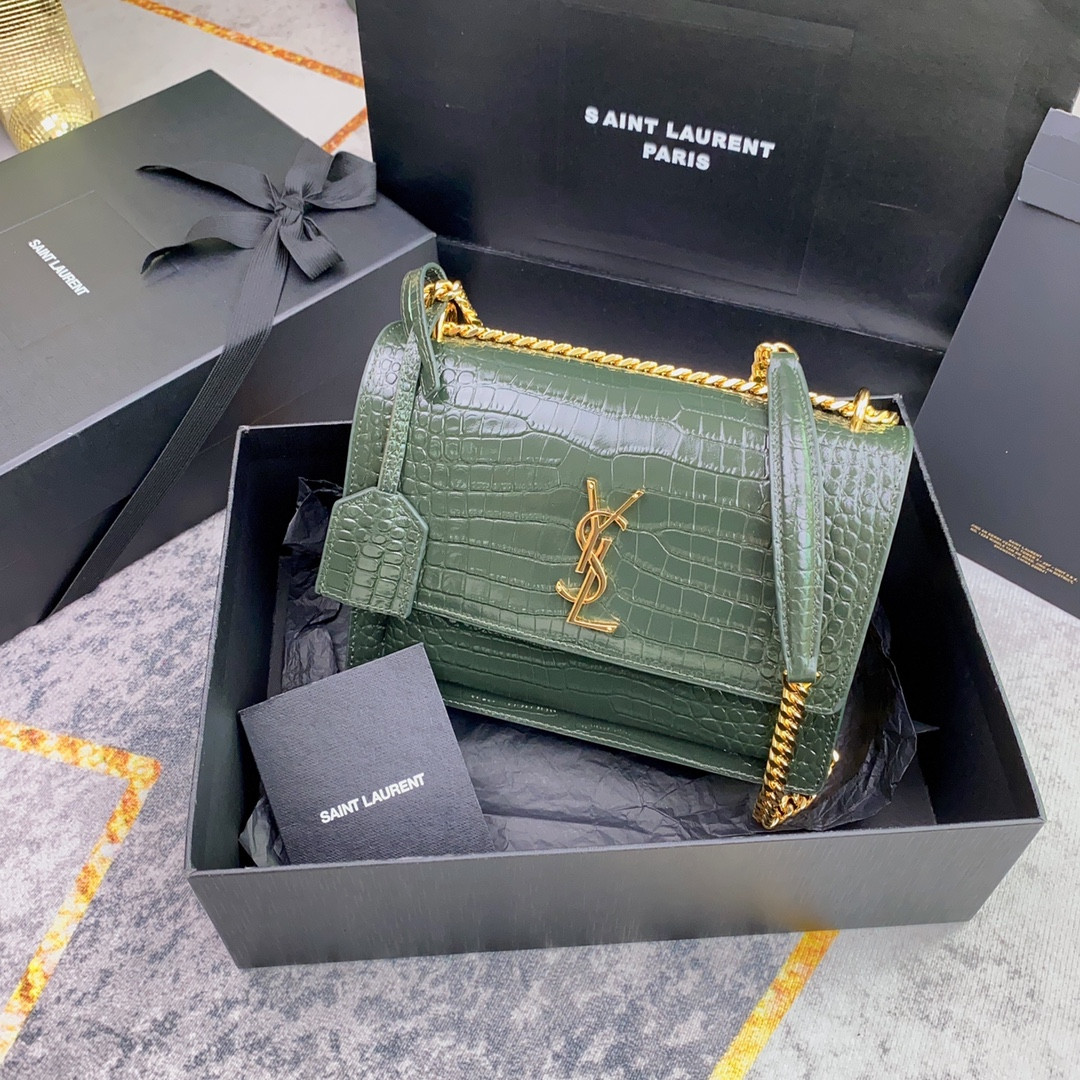 YSL SUNSET MEDIUM IN CROCODILE-EMBOSSED LEATHER MINT (22*16*6.5cm) - Image 2