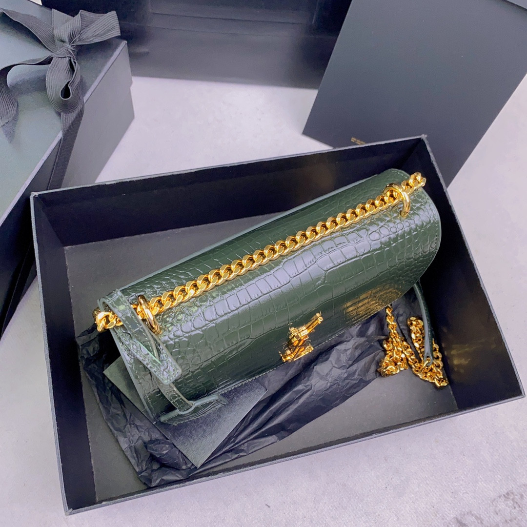 YSL SUNSET MEDIUM IN CROCODILE-EMBOSSED LEATHER MINT (22*16*6.5cm) - Image 4