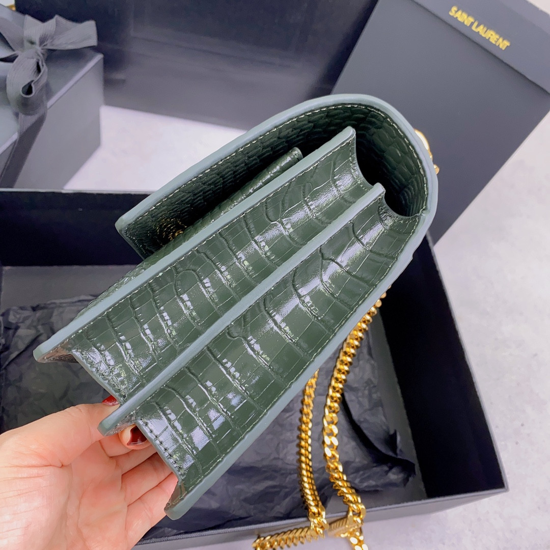 YSL SUNSET MEDIUM IN CROCODILE-EMBOSSED LEATHER MINT (22*16*6.5cm) - Image 5