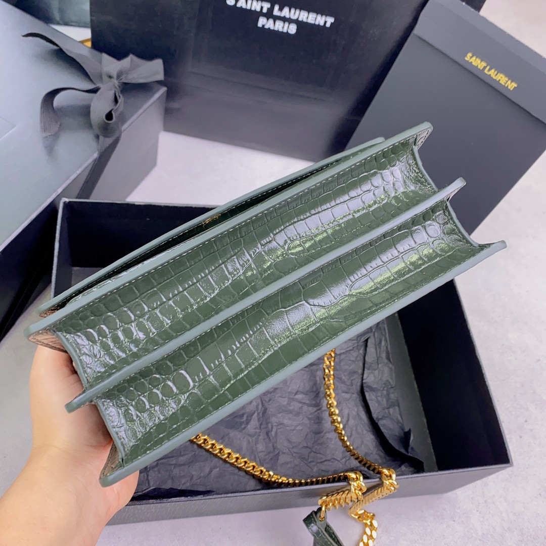 YSL SUNSET MEDIUM IN CROCODILE-EMBOSSED LEATHER MINT (22*16*6.5cm) - Image 6