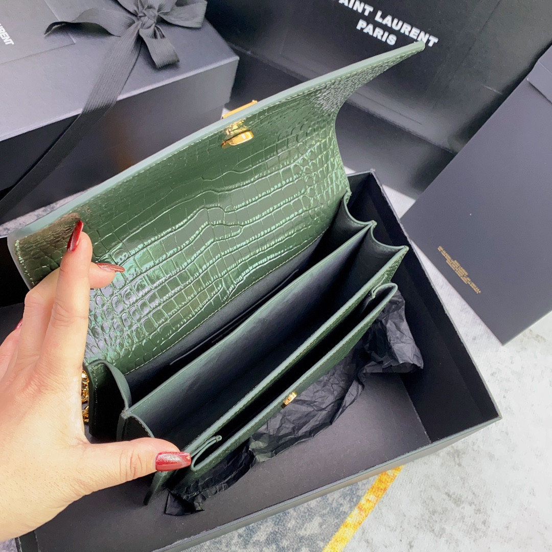 YSL SUNSET MEDIUM IN CROCODILE-EMBOSSED LEATHER MINT (22*16*6.5cm) - Image 10