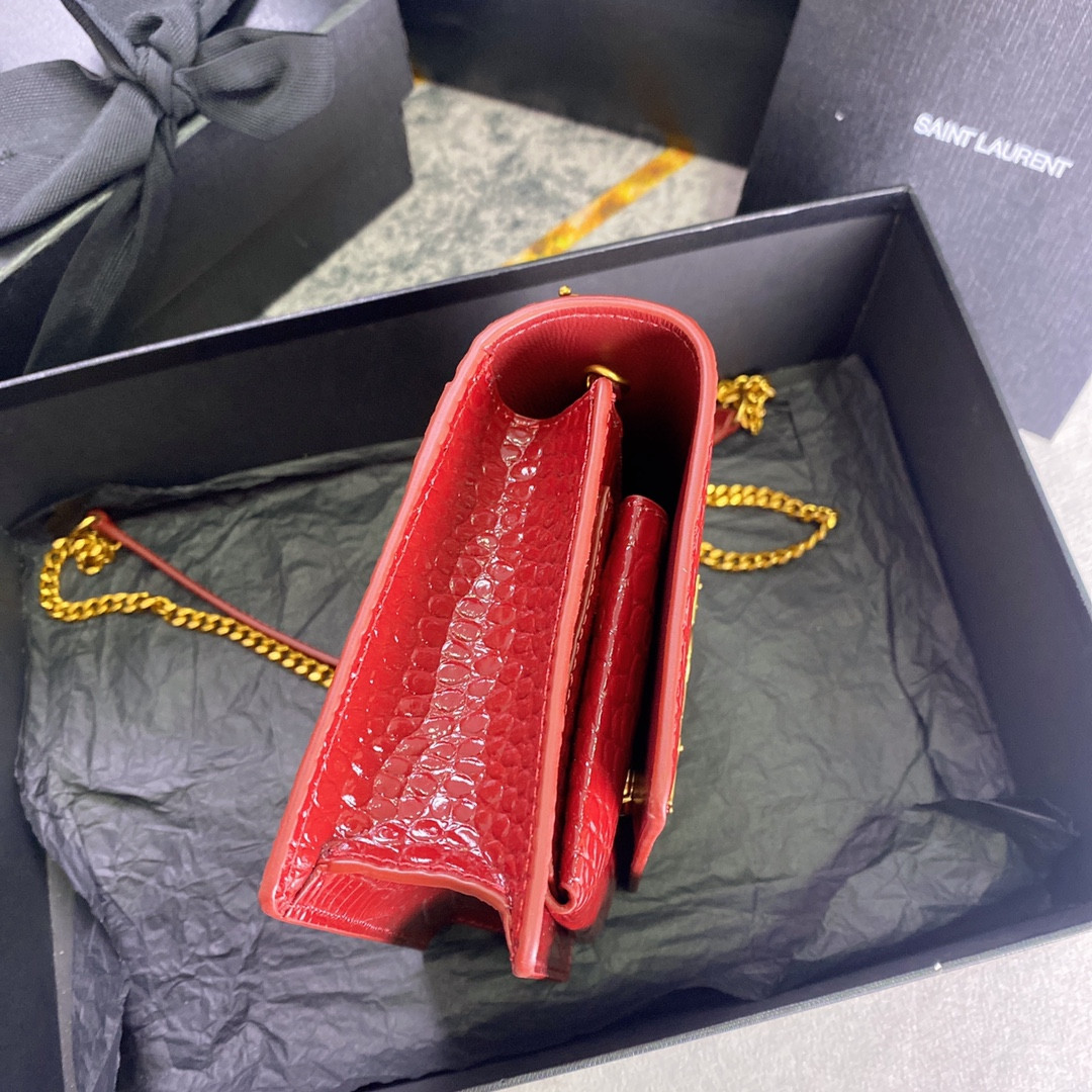 YSL SUNSET CHAIN WALLET IN CROCODILE-EMBOSSED SHINY LEATHER RED 7.4 X 5.5 X 2.1 INCHES - Image 5