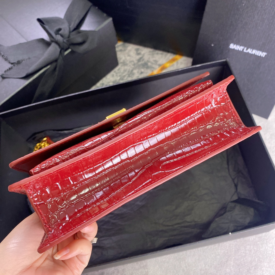 YSL SUNSET CHAIN WALLET IN CROCODILE-EMBOSSED SHINY LEATHER RED 7.4 X 5.5 X 2.1 INCHES - Image 6
