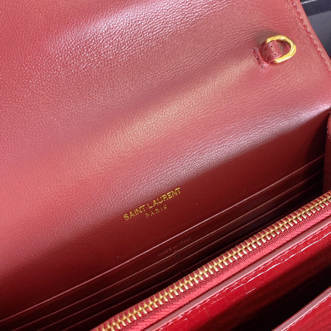 YSL SUNSET CHAIN WALLET IN CROCODILE-EMBOSSED SHINY LEATHER RED 7.4 X 5.5 X 2.1 INCHES - Image 10