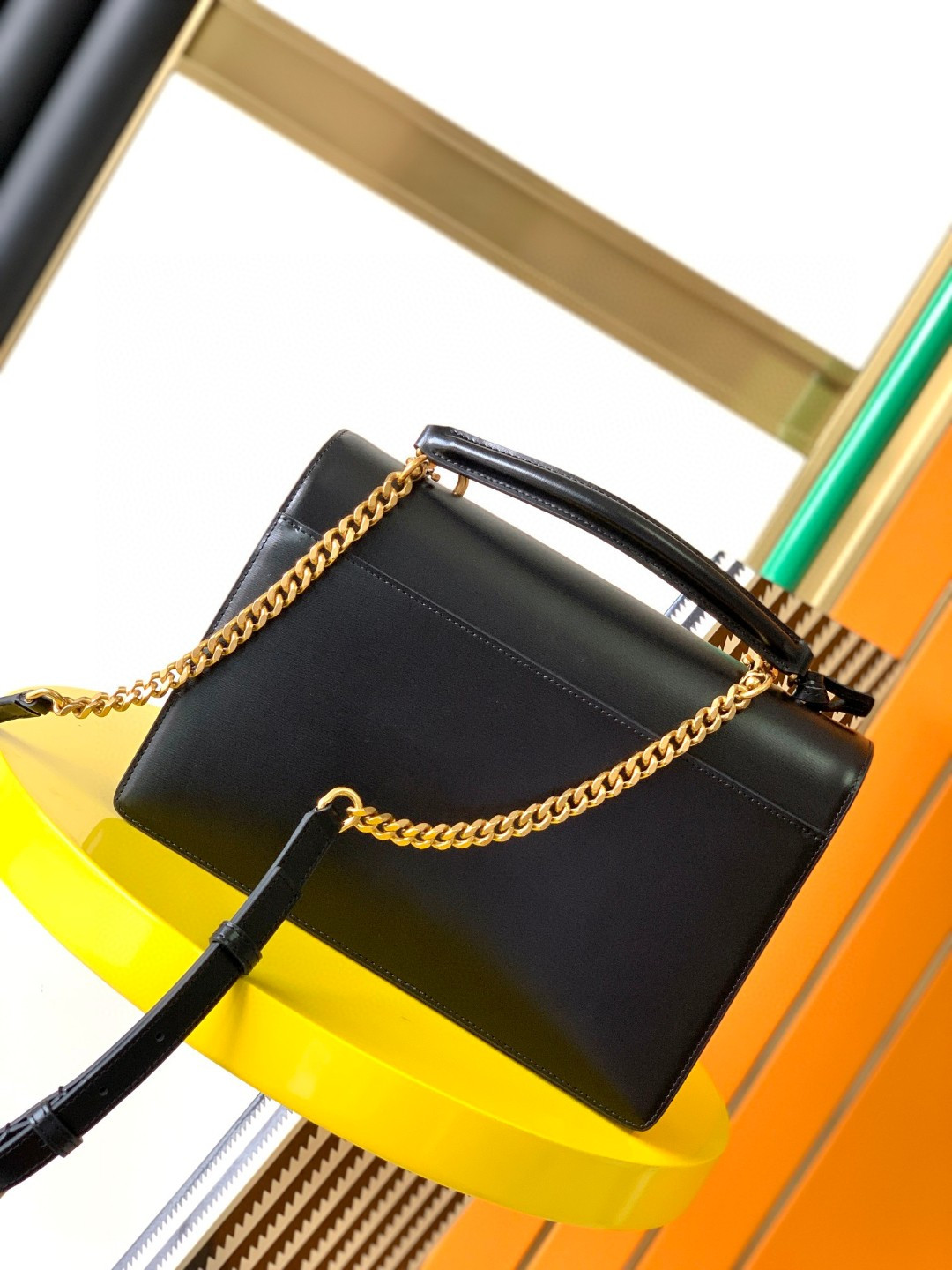 YSL SUNSET LARGE IN SMOOTH LEATHER BLACK WHITE 10.6 X 7 X 3.1 INCHES - Image 5