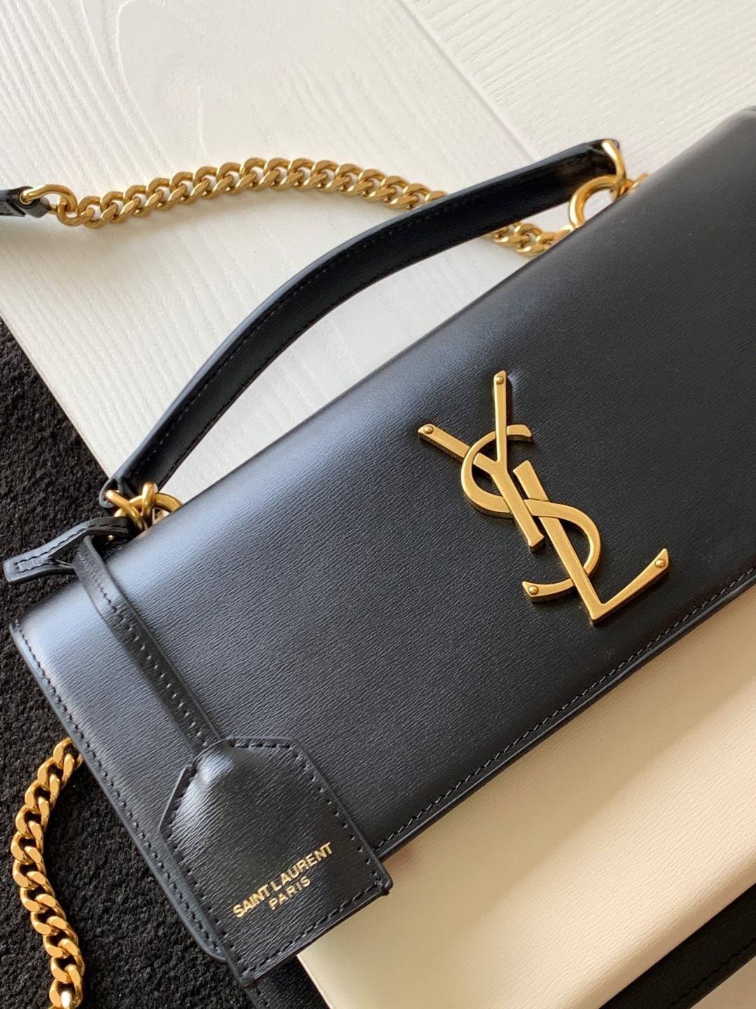 YSL SUNSET LARGE IN SMOOTH LEATHER BLACK WHITE 10.6 X 7 X 3.1 INCHES - Image 6