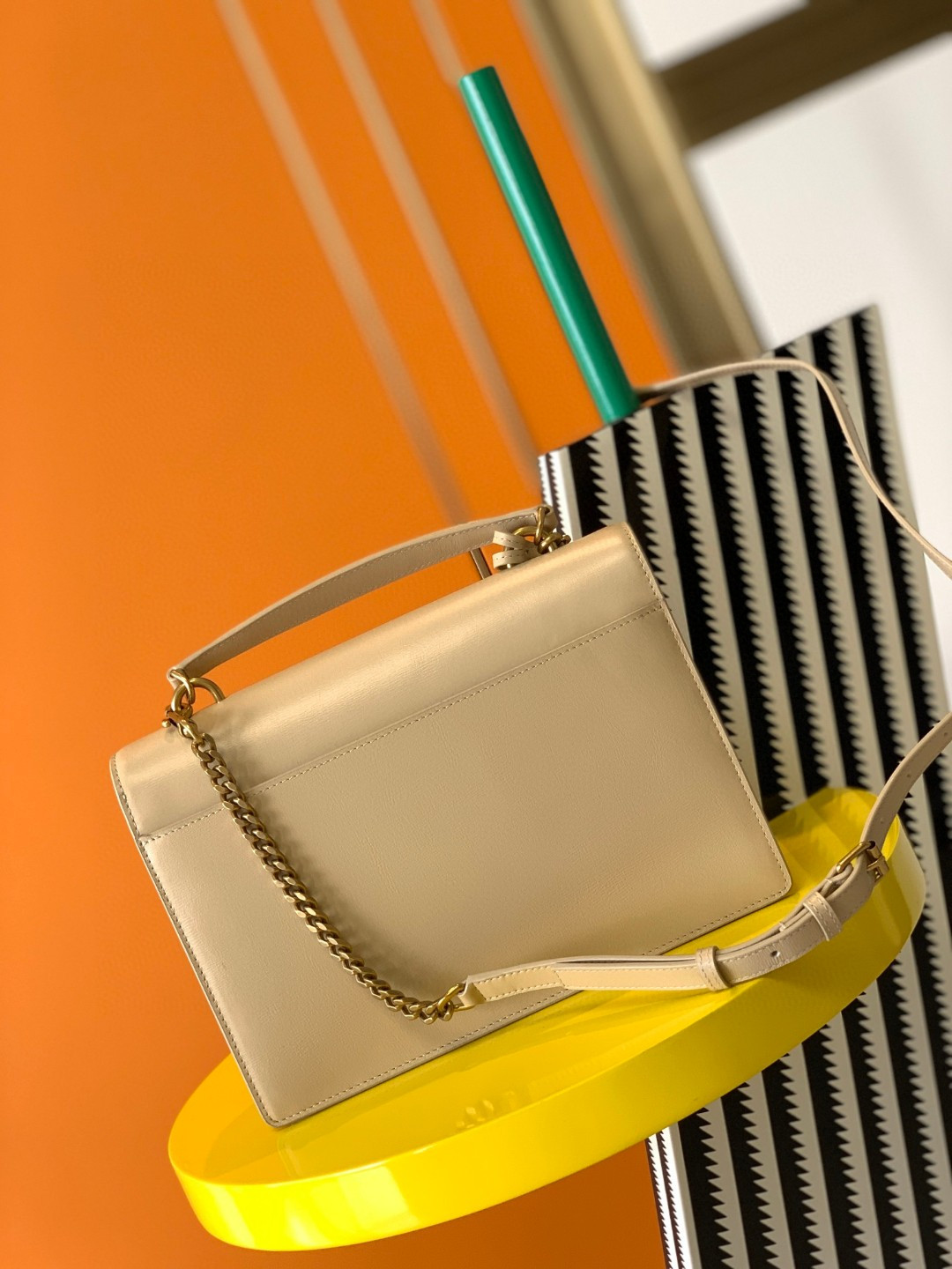 YSL SUNSET LARGE IN SMOOTH LEATHER BEIGE 10.6 X 7 X 3.1 INCHES - Image 5