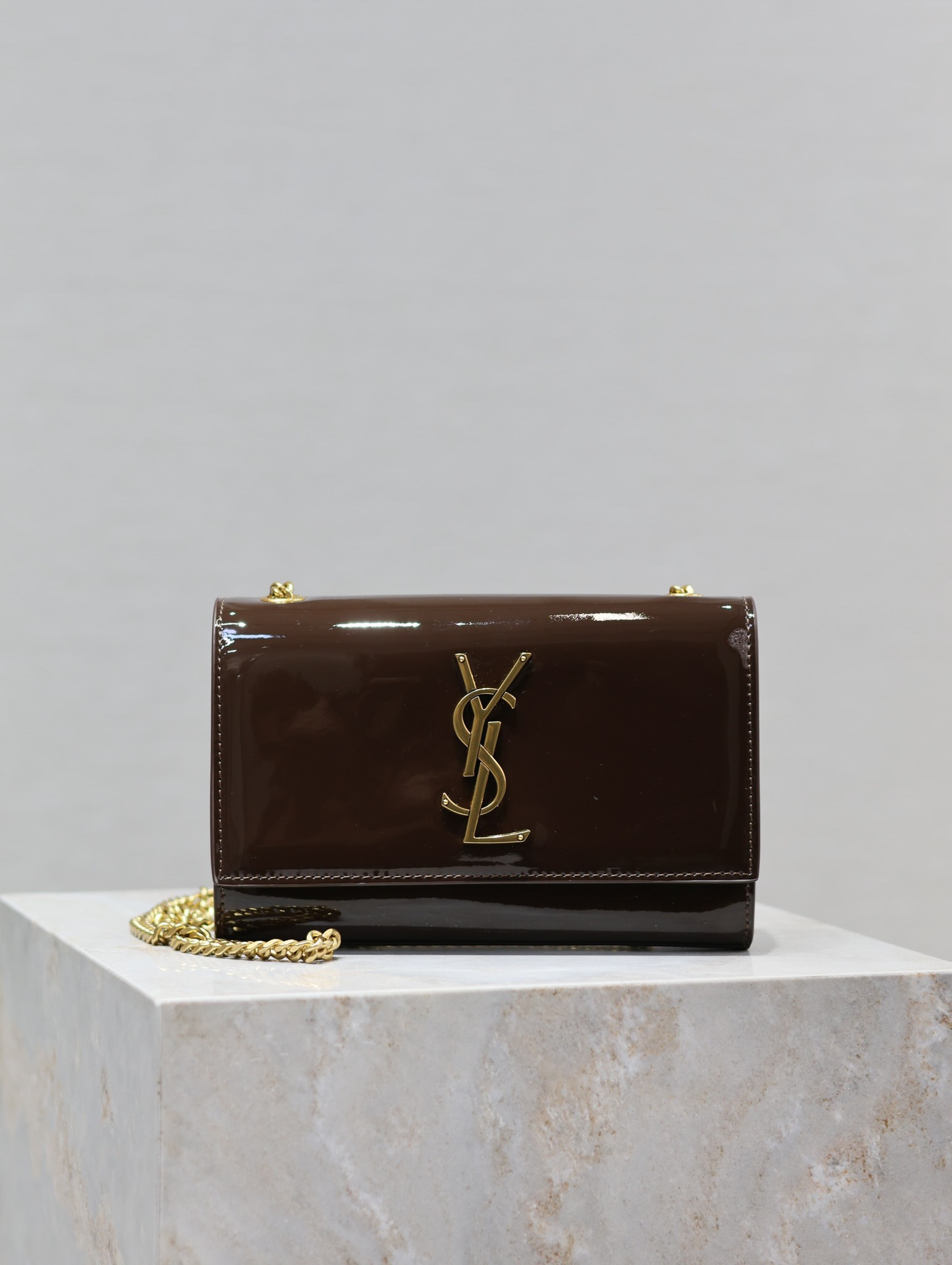 YSL KATE SMALL IN SHINY LEATHER COFFEE 7.8 X 4.9 X 1.9 INCHES - Image 2