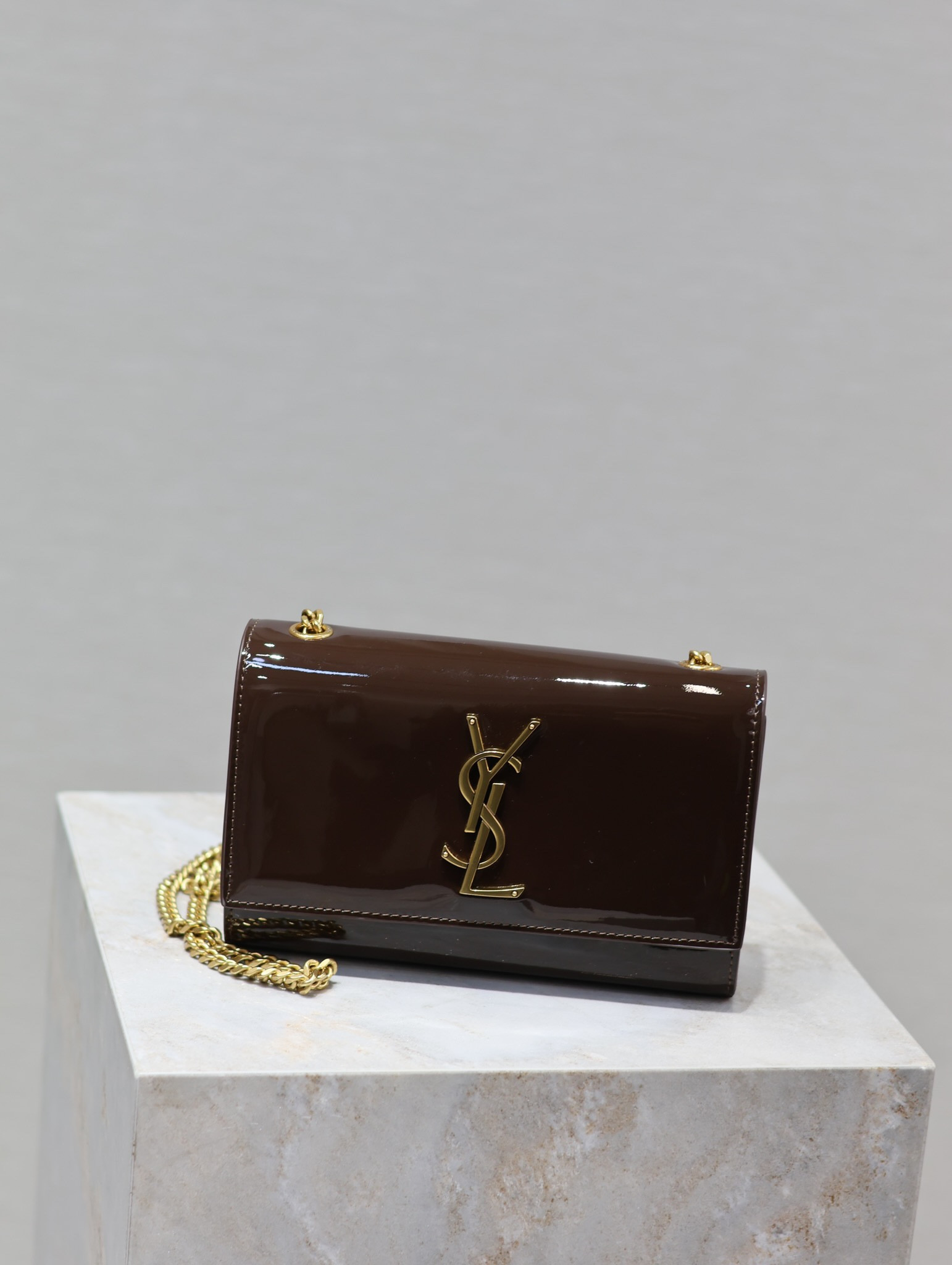 YSL KATE SMALL IN SHINY LEATHER COFFEE 7.8 X 4.9 X 1.9 INCHES - Image 3