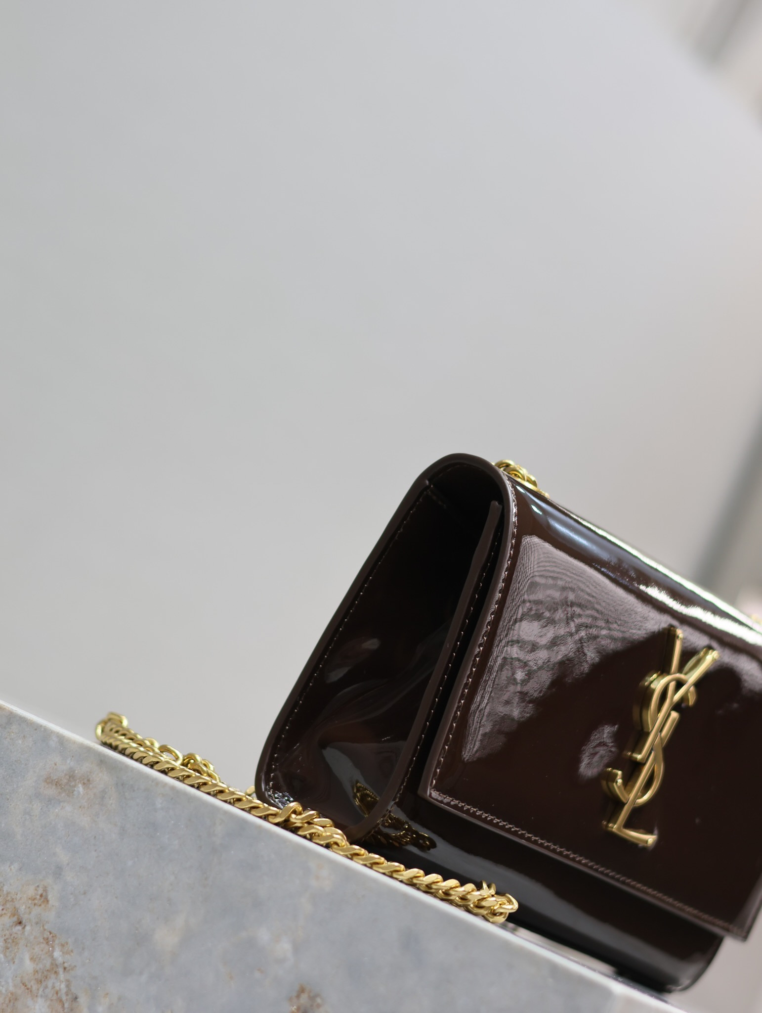 YSL KATE SMALL IN SHINY LEATHER COFFEE 7.8 X 4.9 X 1.9 INCHES - Image 5