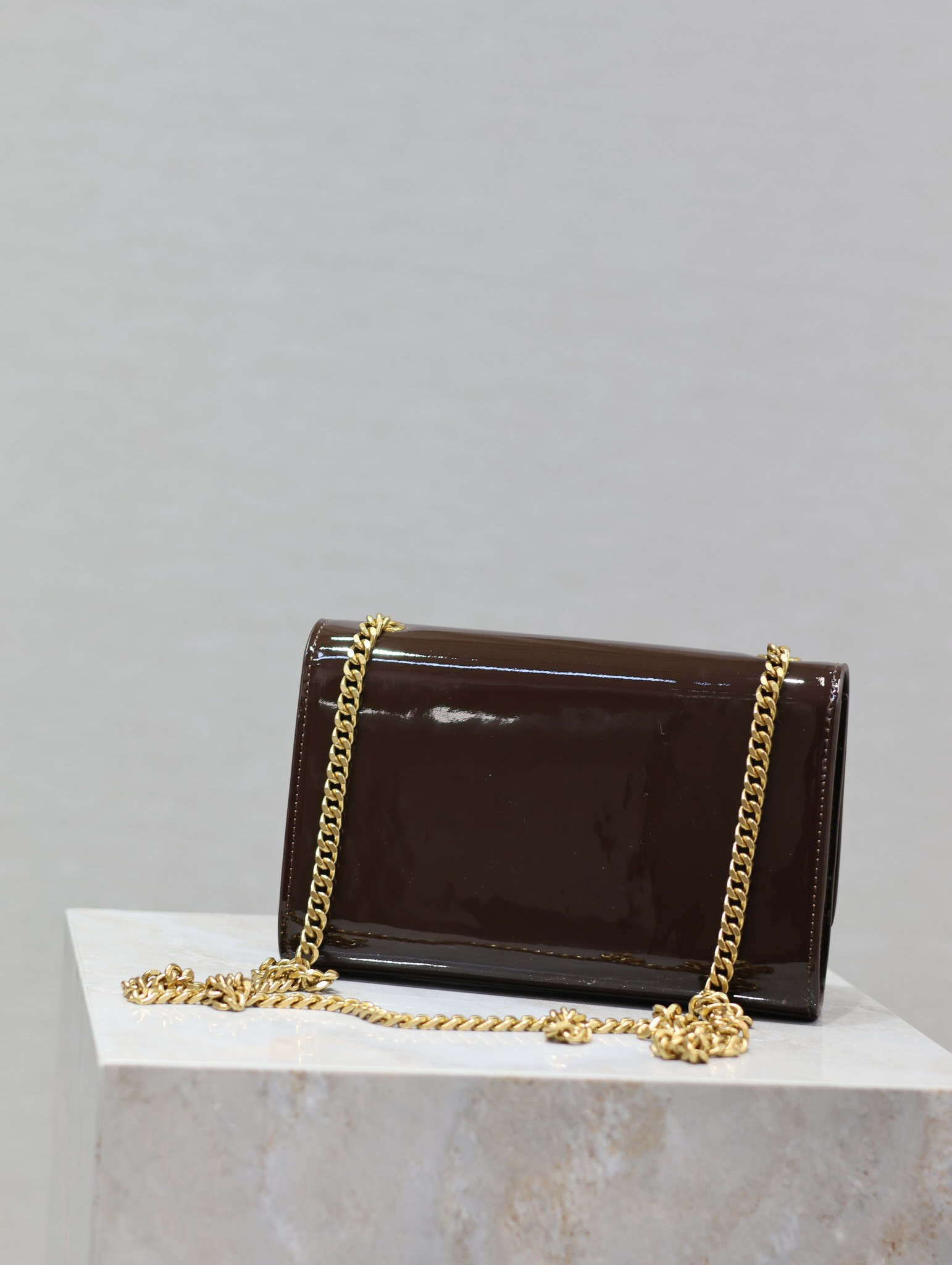 YSL KATE SMALL IN SHINY LEATHER COFFEE 7.8 X 4.9 X 1.9 INCHES - Image 6