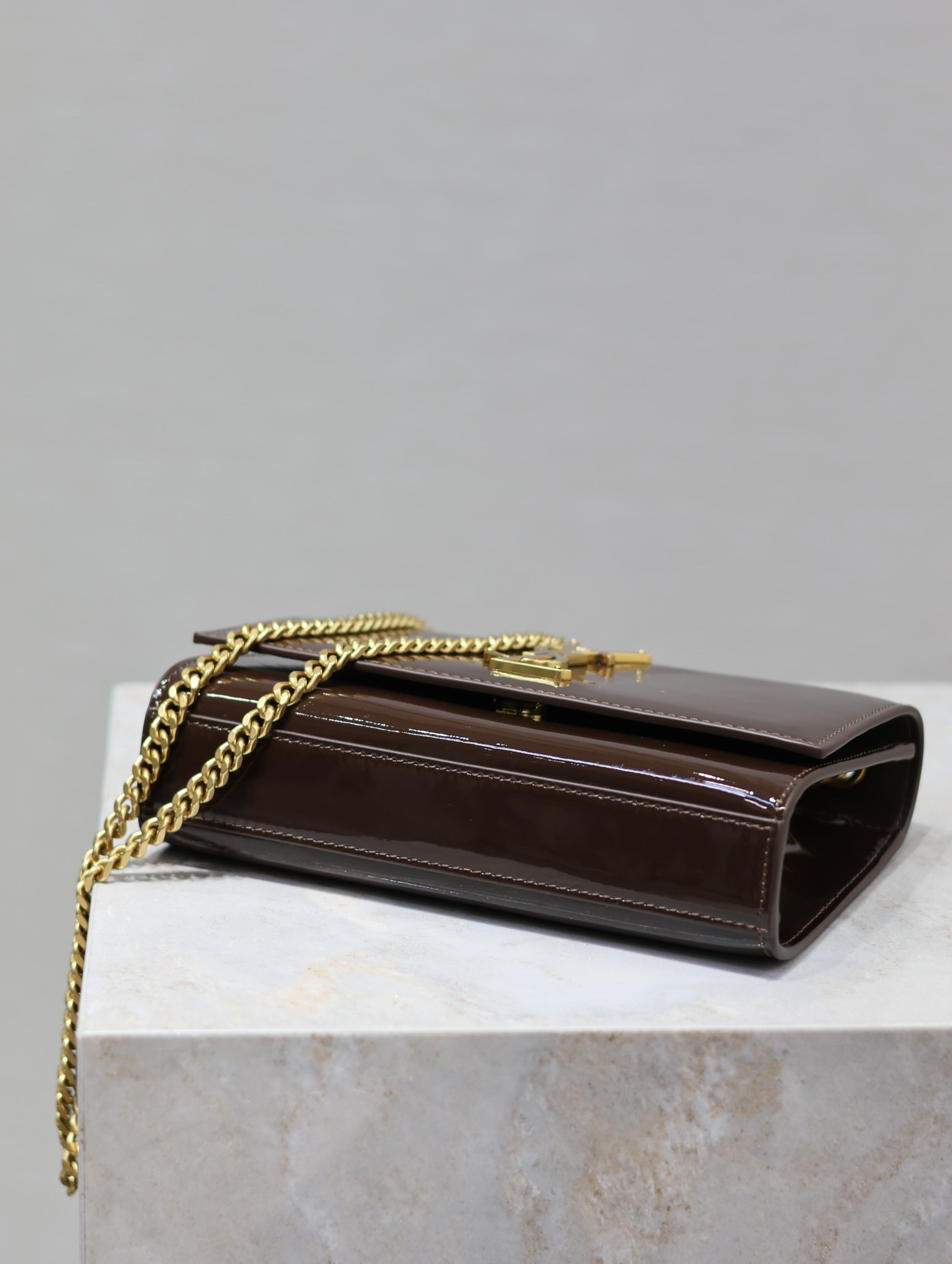 YSL KATE SMALL IN SHINY LEATHER COFFEE 7.8 X 4.9 X 1.9 INCHES - Image 7