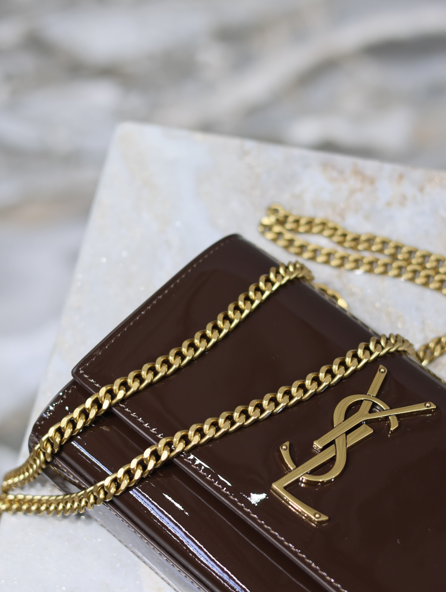 YSL KATE SMALL IN SHINY LEATHER COFFEE 7.8 X 4.9 X 1.9 INCHES - Image 8