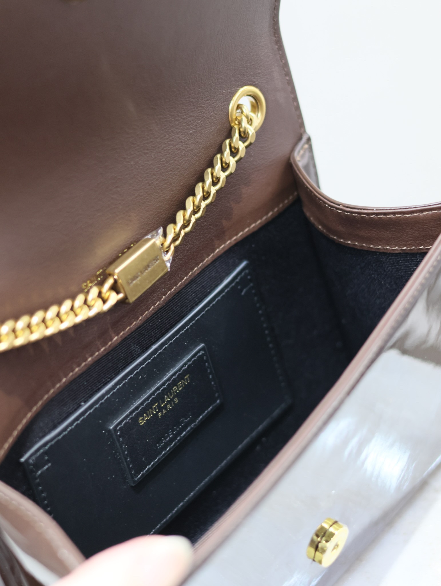 YSL KATE SMALL IN SHINY LEATHER COFFEE 7.8 X 4.9 X 1.9 INCHES - Image 10