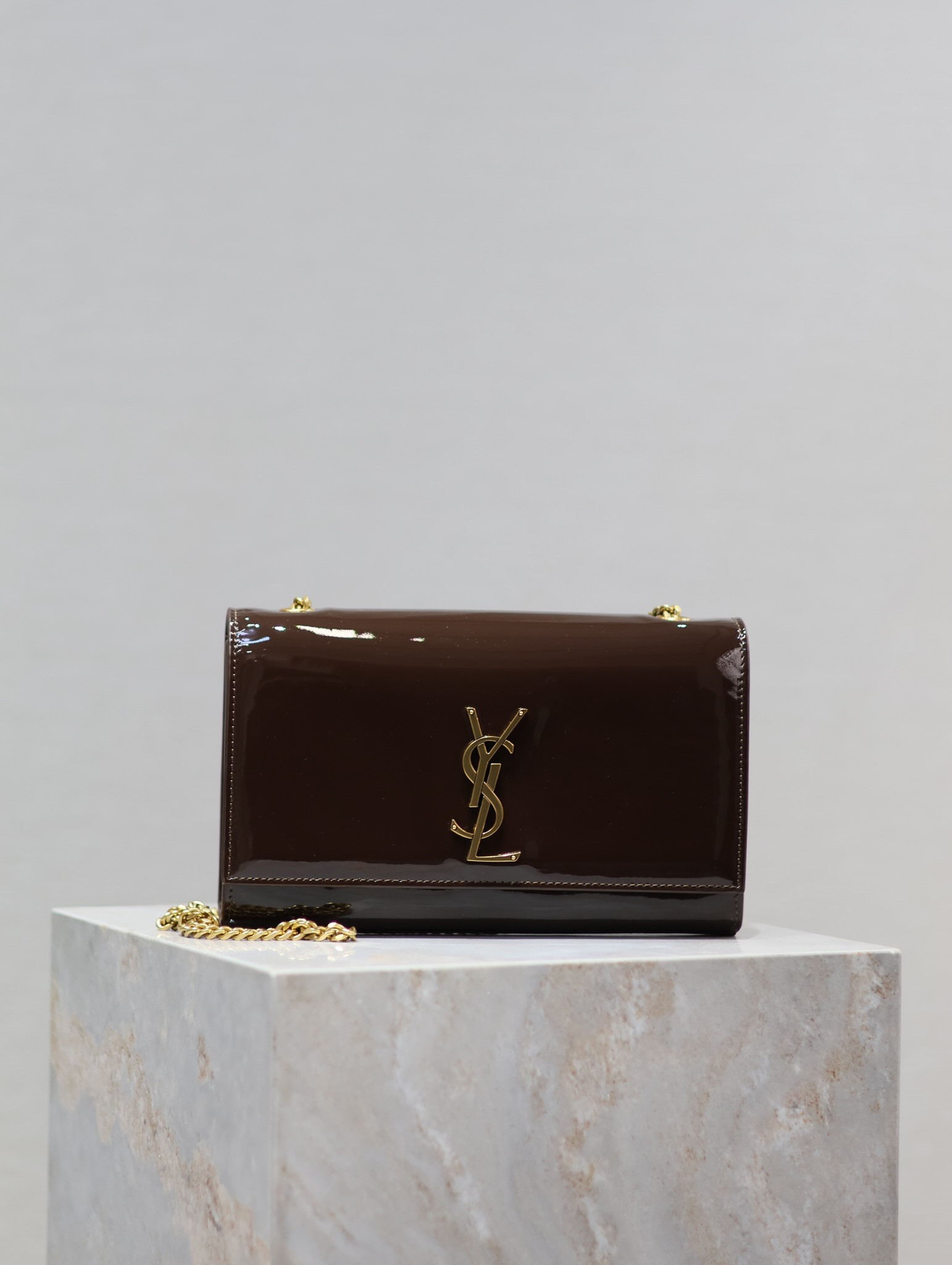 YSL KATE MEDIUM IN SHINY LEATHER BROWN 9.4 X 5.7 X 2.1 INCHES - Image 2