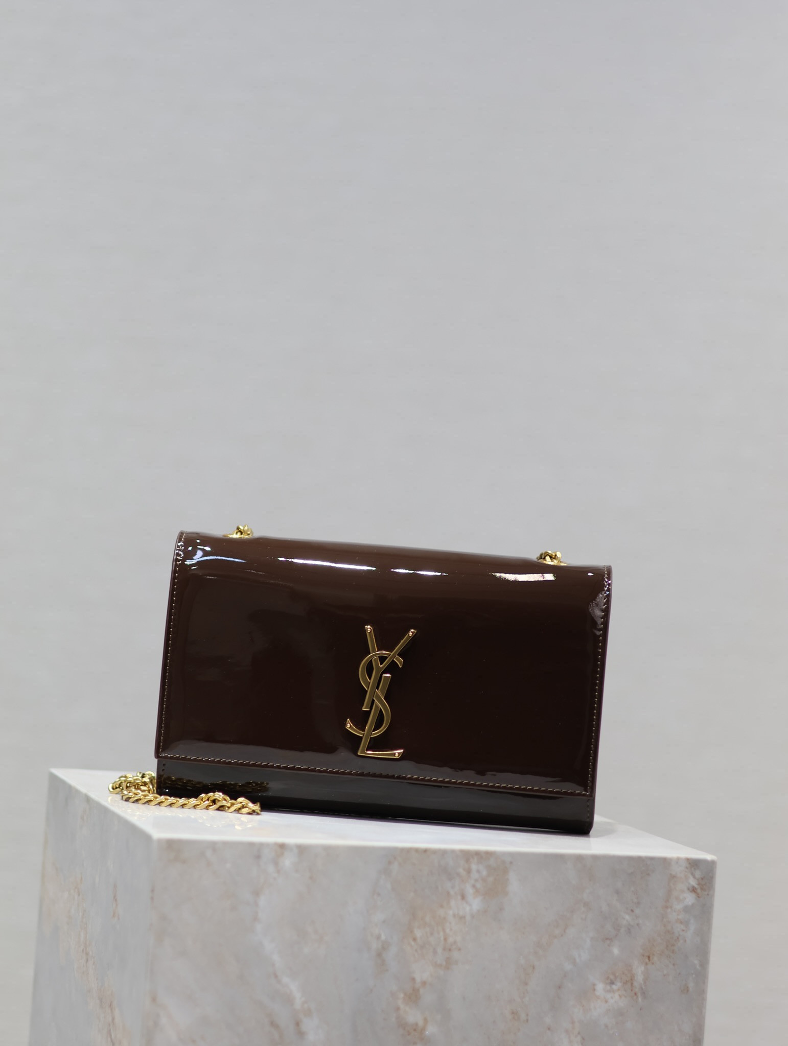 YSL KATE MEDIUM IN SHINY LEATHER BROWN 9.4 X 5.7 X 2.1 INCHES - Image 3