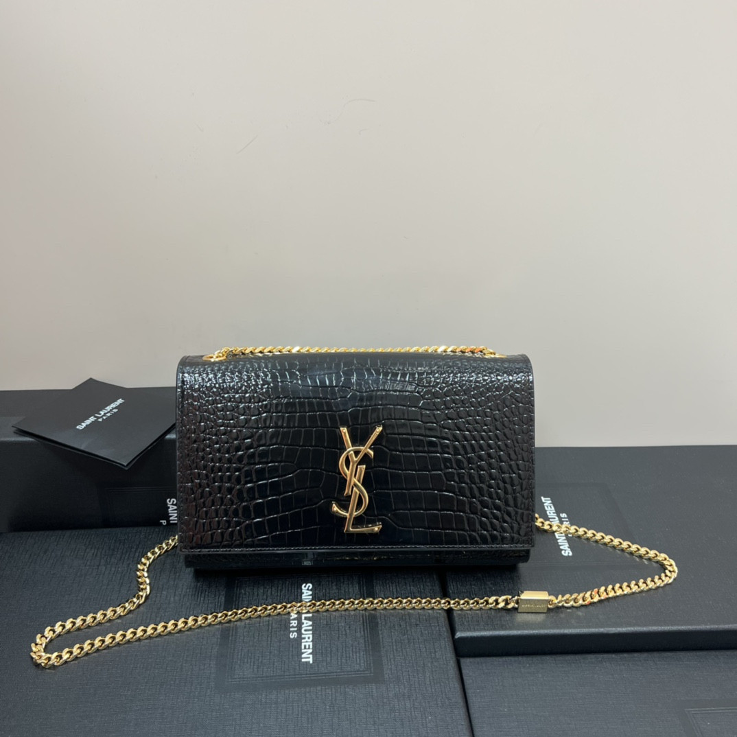 YSL KATE MEDIUM IN CROCODILE-EMBOSSED LEATHER BLACK 9.4 X 5.7 X 2.1 INCHES - Image 2