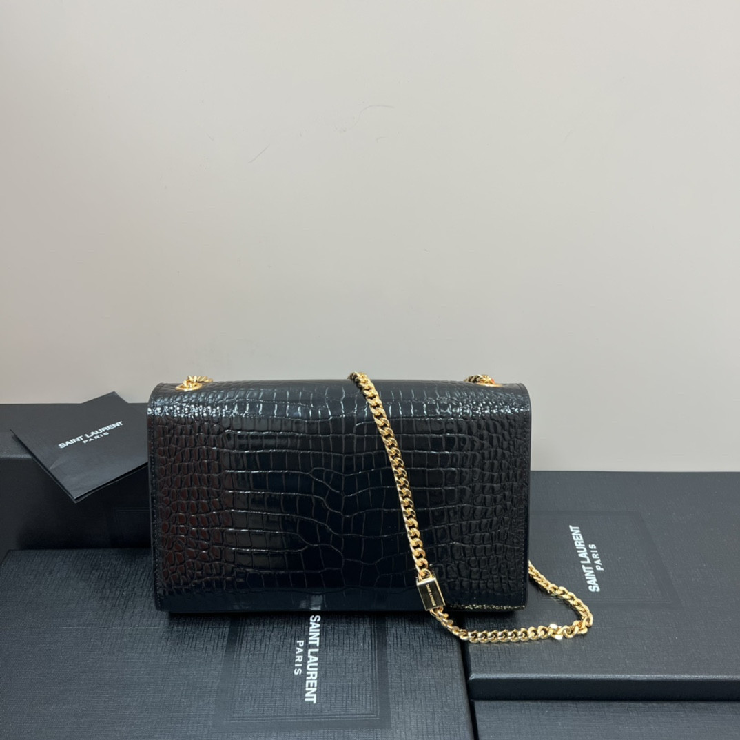 YSL KATE MEDIUM IN CROCODILE-EMBOSSED LEATHER BLACK 9.4 X 5.7 X 2.1 INCHES - Image 3