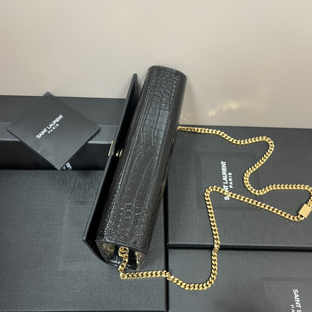 YSL KATE MEDIUM IN CROCODILE-EMBOSSED LEATHER BLACK 9.4 X 5.7 X 2.1 INCHES - Image 4