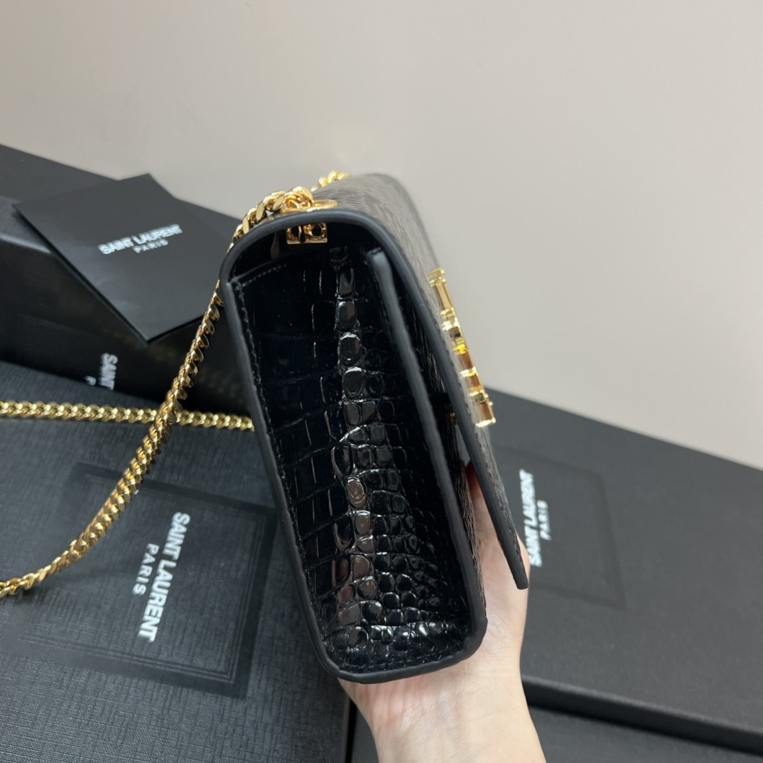 YSL KATE MEDIUM IN CROCODILE-EMBOSSED LEATHER BLACK 9.4 X 5.7 X 2.1 INCHES - Image 5