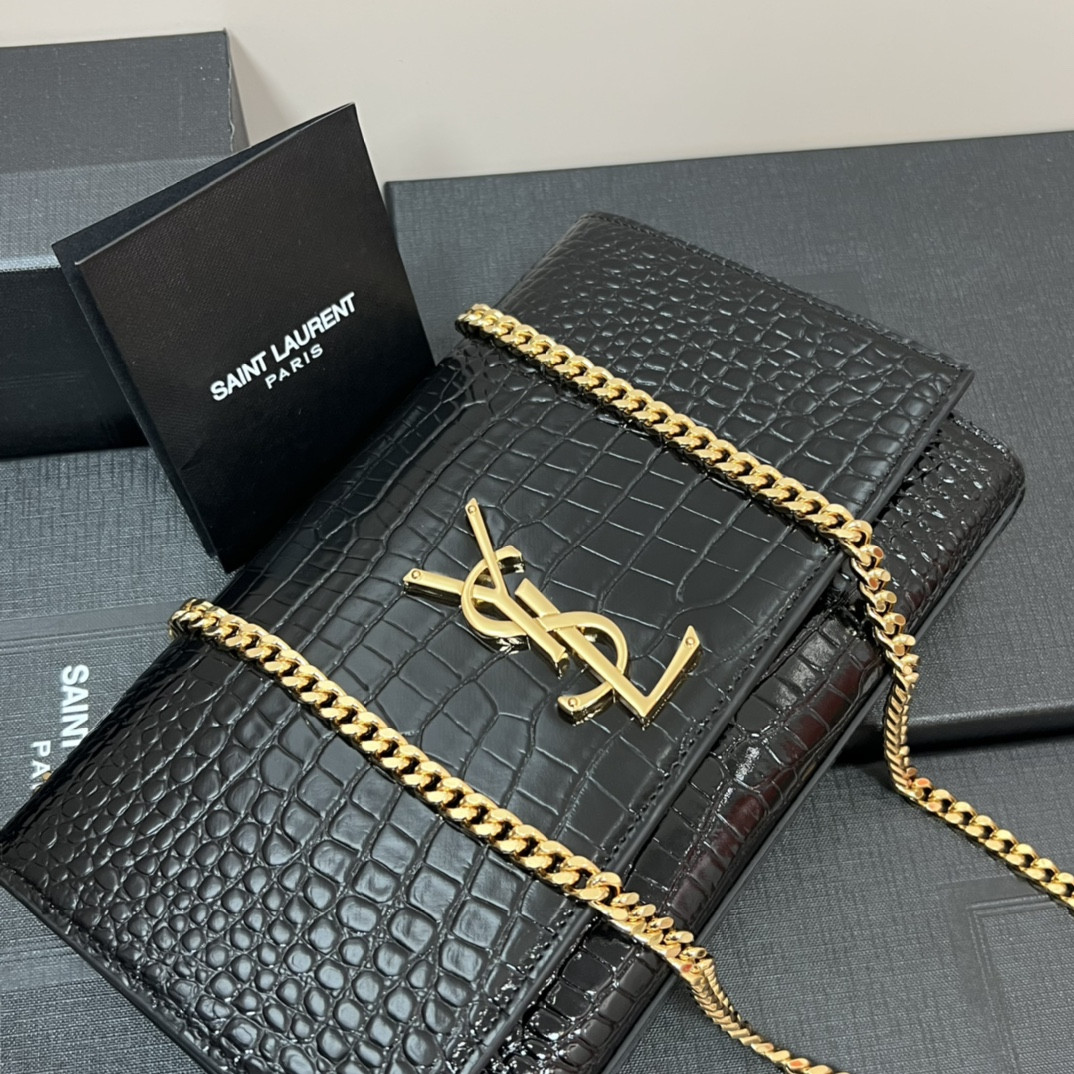 YSL KATE MEDIUM IN CROCODILE-EMBOSSED LEATHER BLACK 9.4 X 5.7 X 2.1 INCHES - Image 8