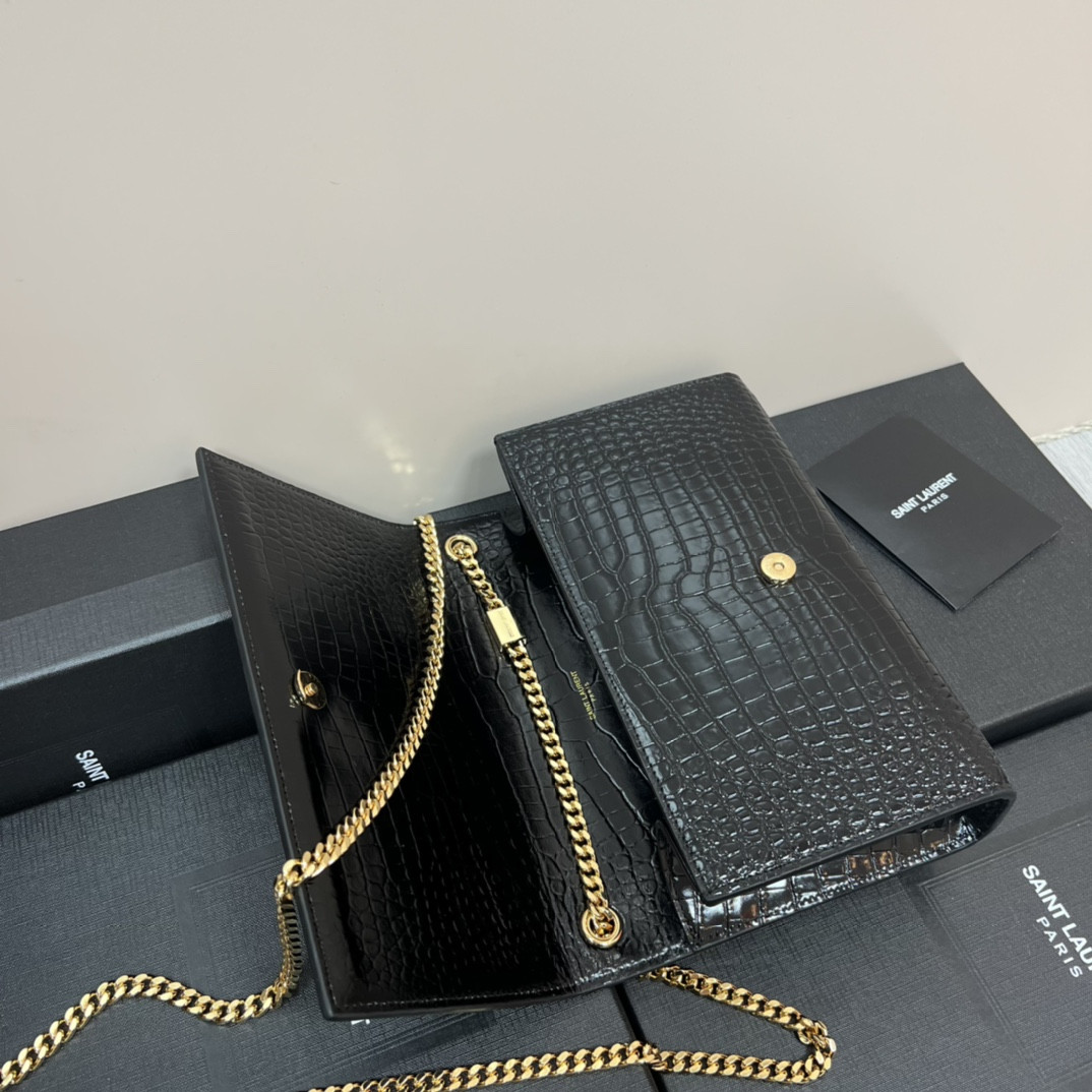 YSL KATE MEDIUM IN CROCODILE-EMBOSSED LEATHER BLACK 9.4 X 5.7 X 2.1 INCHES - Image 9