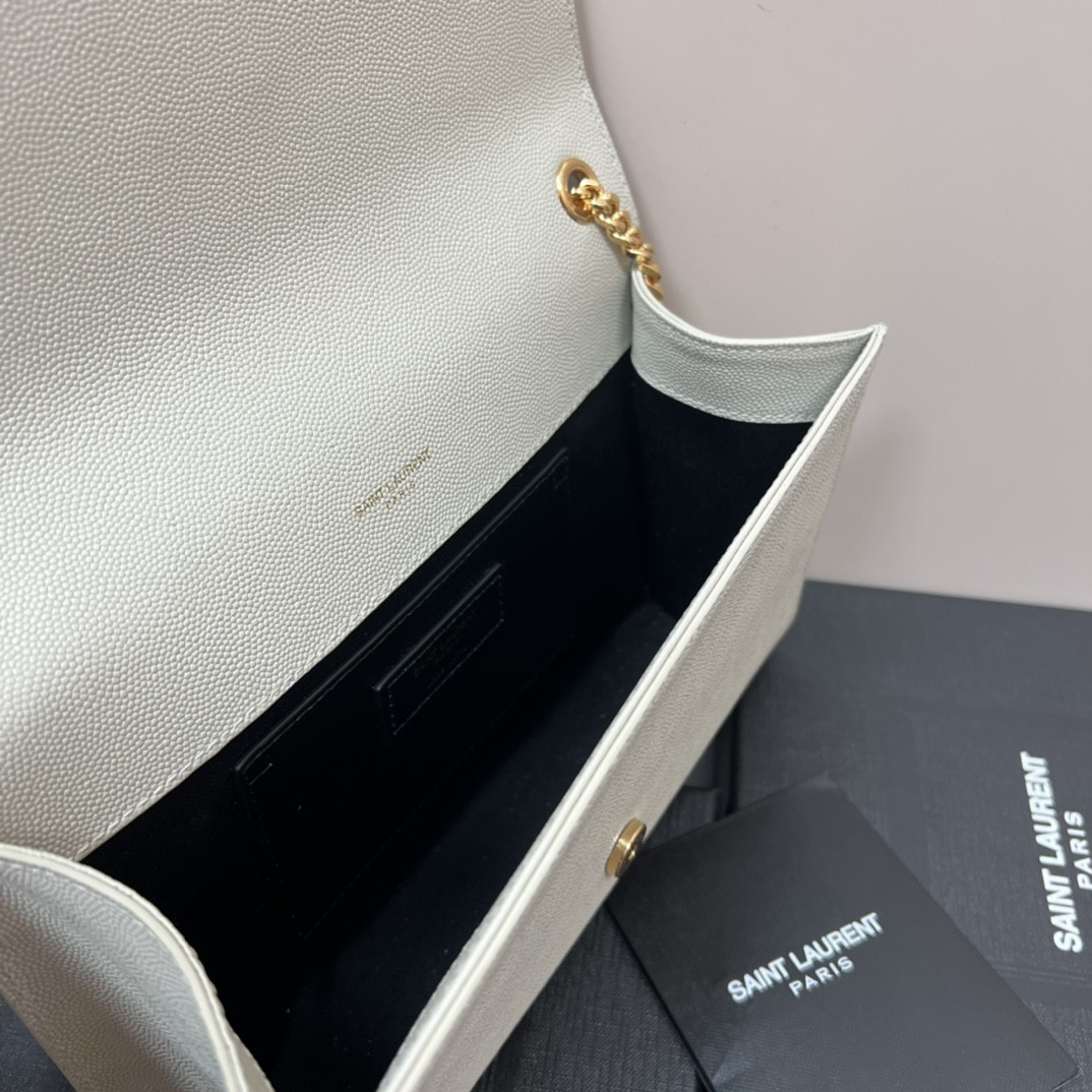 YSL KATE MEDIUM IN GRAIN DE POUDRE EMBOSSED LEATHER WHITE GOLD 9.4 X 5.7 X 2.1 INCHES - Image 7