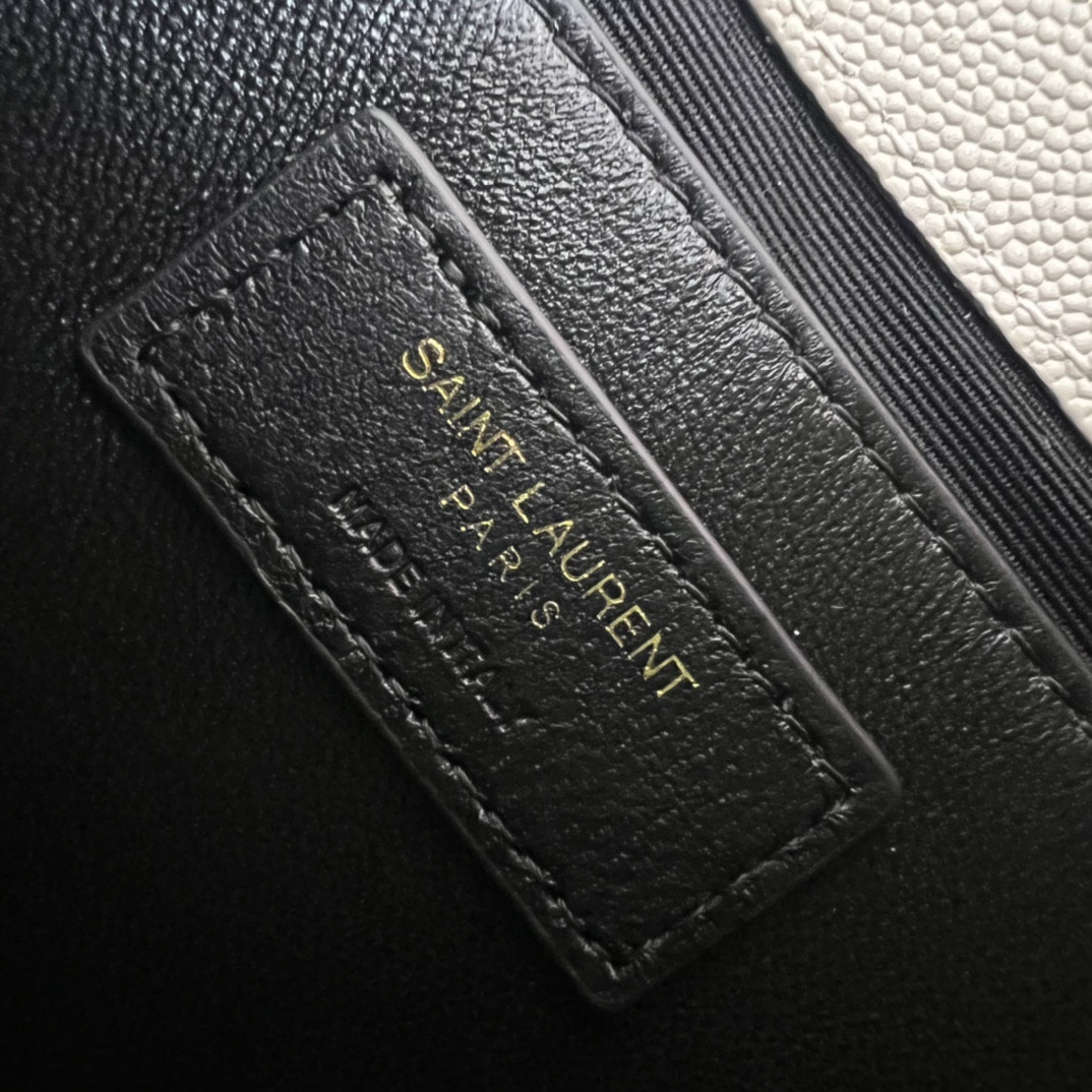 YSL KATE MEDIUM IN GRAIN DE POUDRE EMBOSSED LEATHER WHITE GOLD 9.4 X 5.7 X 2.1 INCHES - Image 10