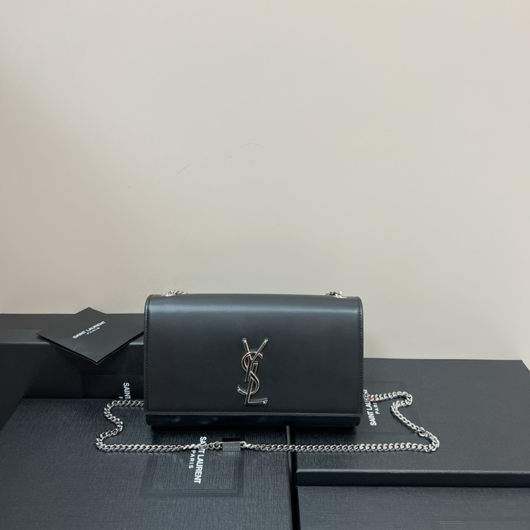 YSL KATE MEDIUM IN SMOOTH LEATHER BLACK SILVER 9.4 X 5.7 X 2.1 INCHES - Image 2