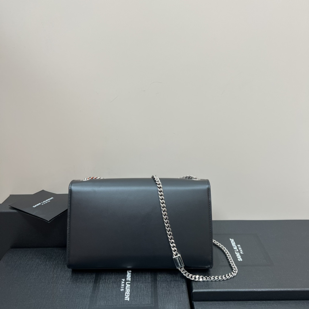 YSL KATE MEDIUM IN SMOOTH LEATHER BLACK SILVER 9.4 X 5.7 X 2.1 INCHES - Image 3