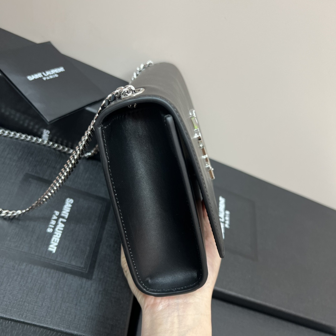 YSL KATE MEDIUM IN SMOOTH LEATHER BLACK SILVER 9.4 X 5.7 X 2.1 INCHES - Image 5