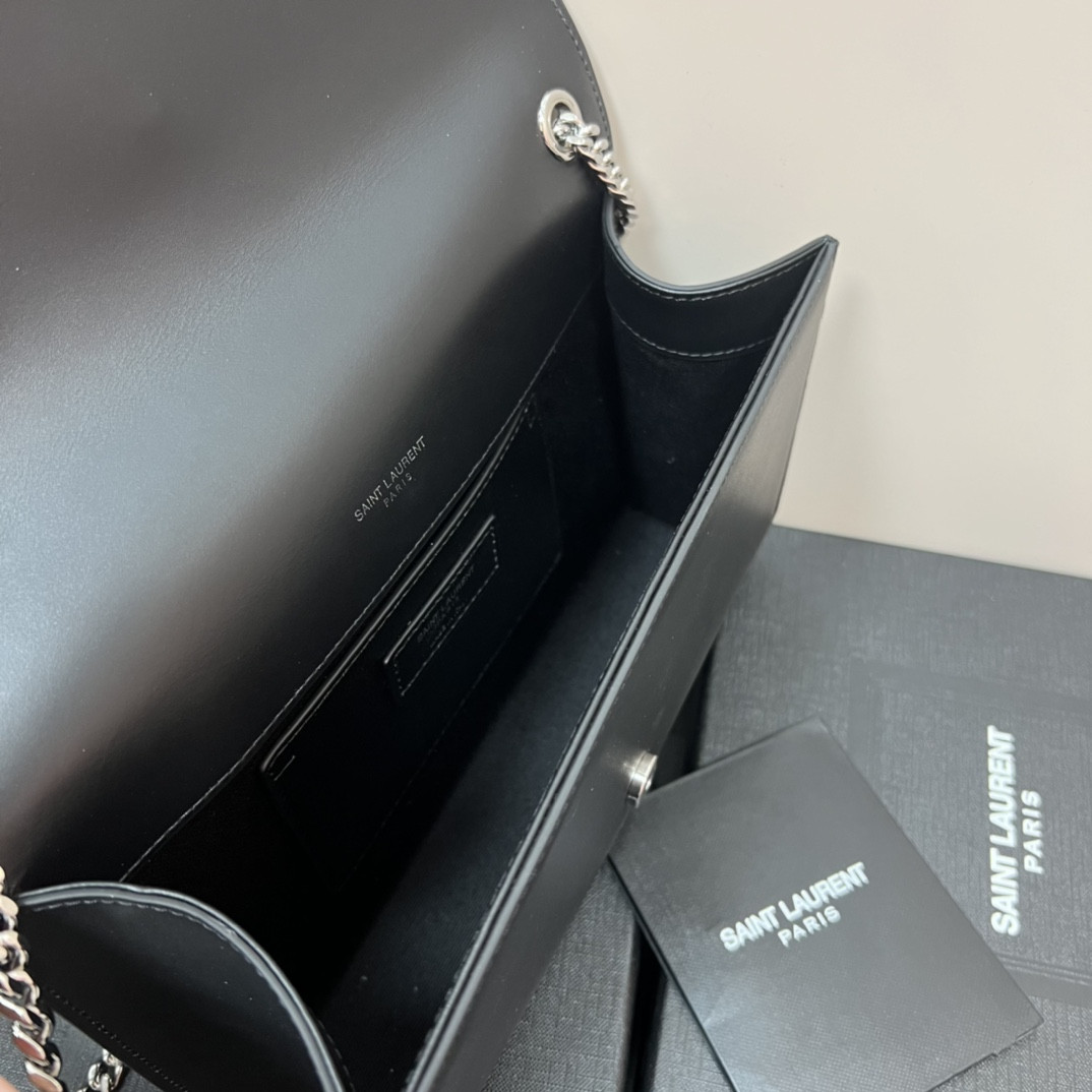 YSL KATE MEDIUM IN SMOOTH LEATHER BLACK SILVER 9.4 X 5.7 X 2.1 INCHES - Image 7