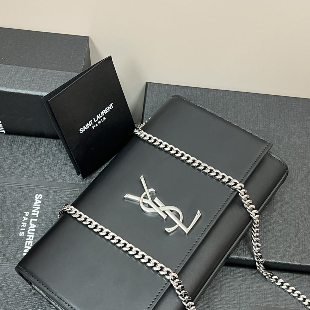 YSL KATE MEDIUM IN SMOOTH LEATHER BLACK SILVER 9.4 X 5.7 X 2.1 INCHES - Image 8