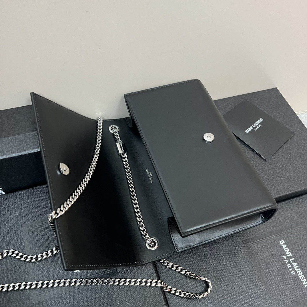 YSL KATE MEDIUM IN SMOOTH LEATHER BLACK SILVER 9.4 X 5.7 X 2.1 INCHES - Image 9