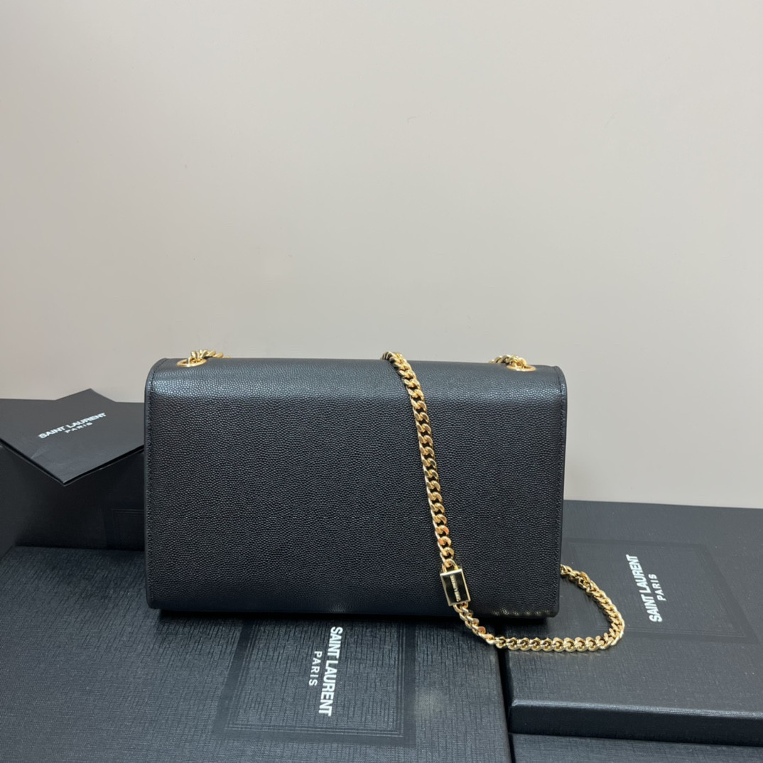 YSL KATE MEDIUM IN GRAIN DE POUDRE EMBOSSED LEATHER BLACK GOLD 9.4 X 5.7 X 2.1 INCHES - Image 4