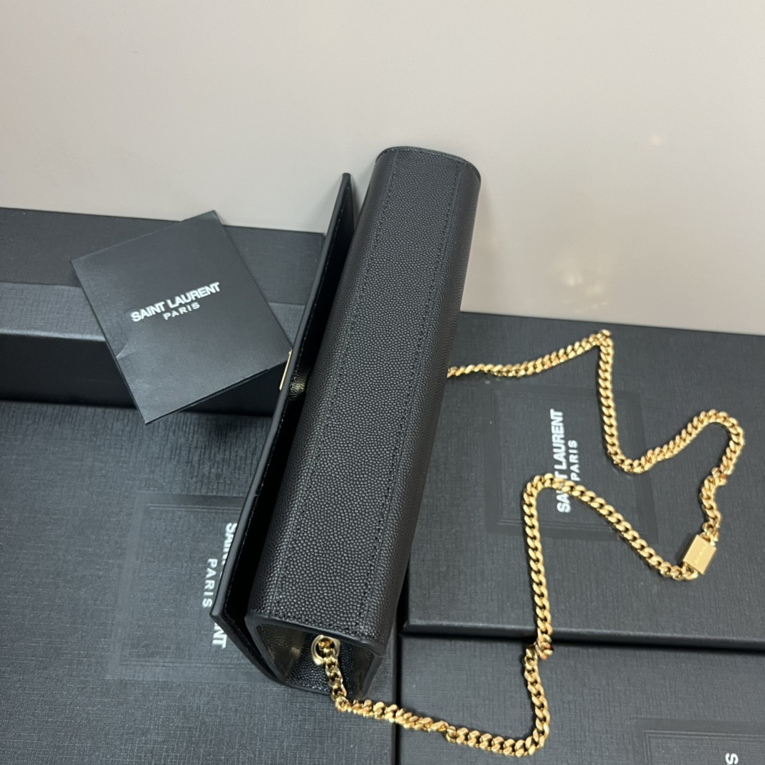 YSL KATE MEDIUM IN GRAIN DE POUDRE EMBOSSED LEATHER BLACK GOLD 9.4 X 5.7 X 2.1 INCHES - Image 5
