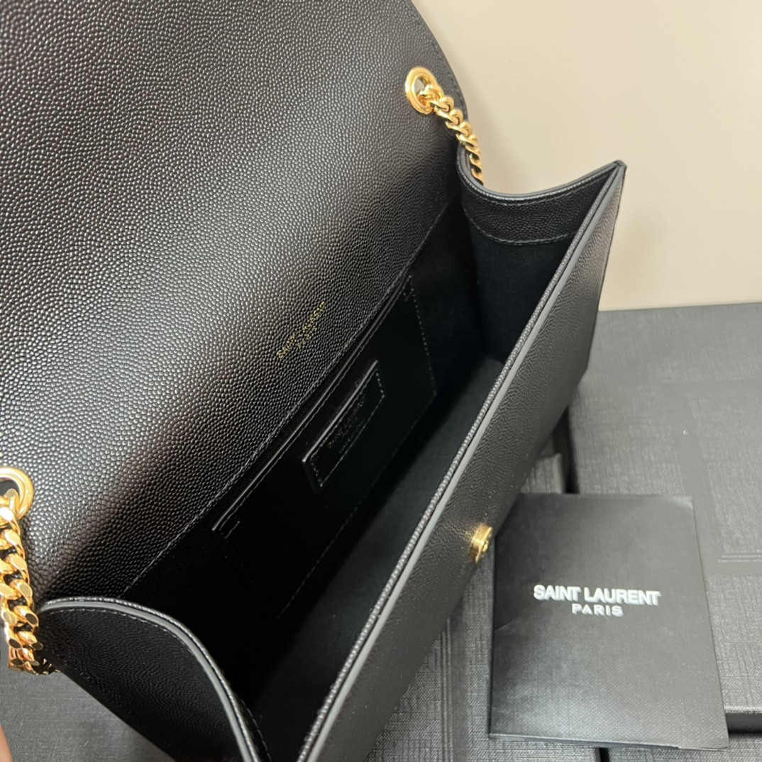 YSL KATE MEDIUM IN GRAIN DE POUDRE EMBOSSED LEATHER BLACK GOLD 9.4 X 5.7 X 2.1 INCHES - Image 8