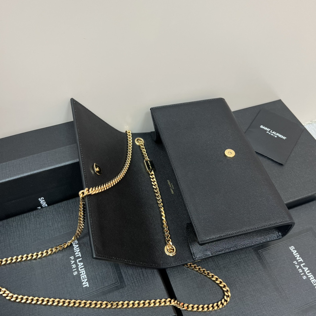 YSL KATE MEDIUM IN GRAIN DE POUDRE EMBOSSED LEATHER BLACK GOLD 9.4 X 5.7 X 2.1 INCHES - Image 10