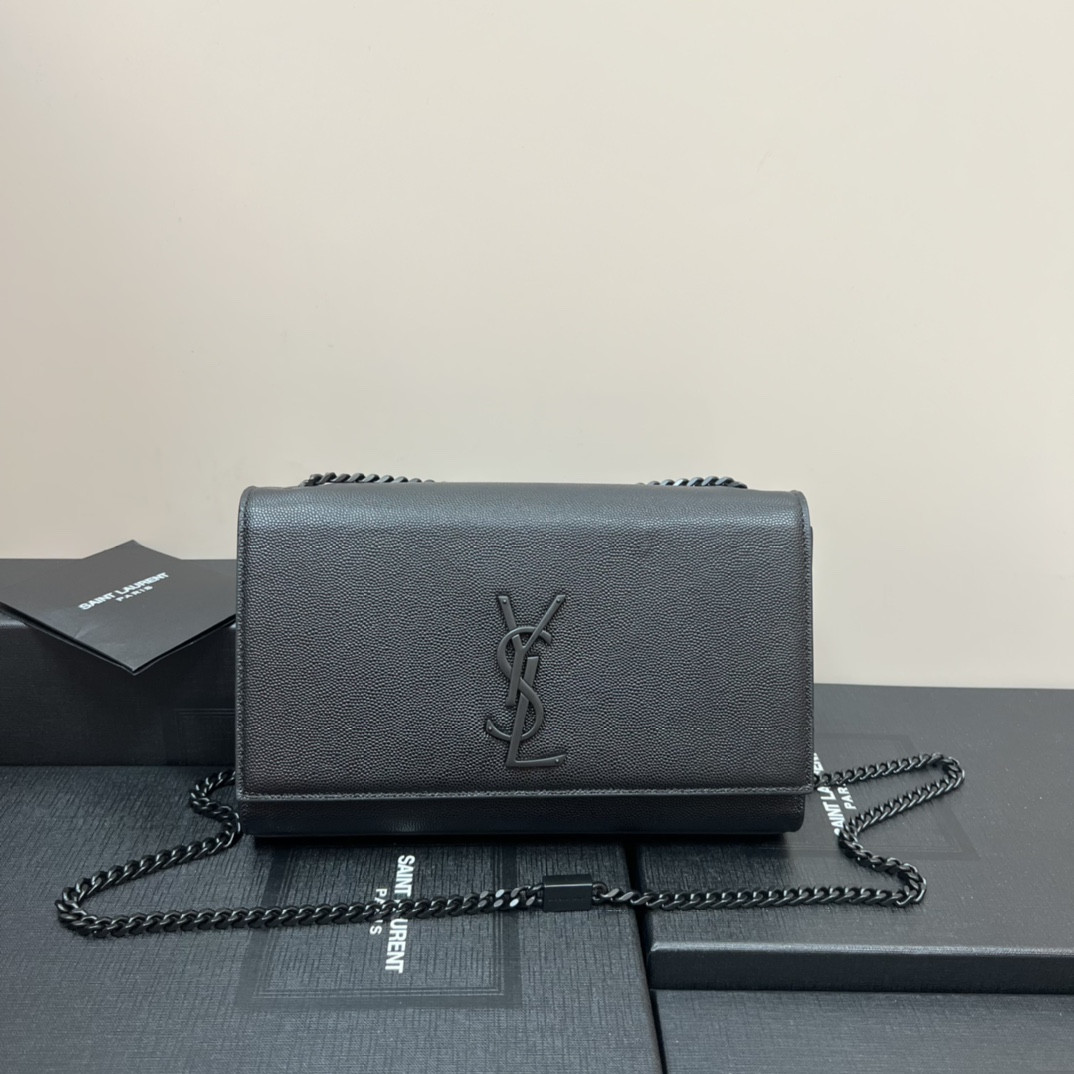 YSL KATE MEDIUM IN GRAIN DE POUDRE EMBOSSED LEATHER ALL BLACK 9.4 X 5.7 X 2.1 INCHES - Image 2