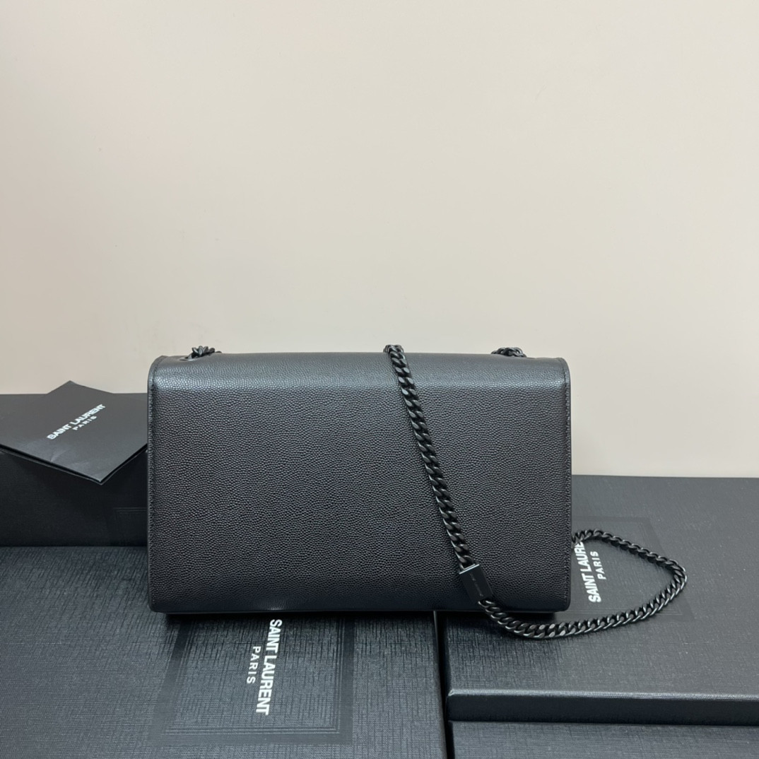 YSL KATE MEDIUM IN GRAIN DE POUDRE EMBOSSED LEATHER ALL BLACK 9.4 X 5.7 X 2.1 INCHES - Image 3