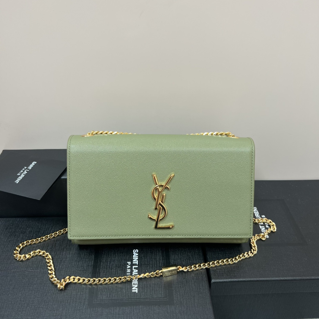 YSL KATE MEDIUM IN GRAIN DE POUDRE EMBOSSED LEATHER GREEN 9.4 X 5.7 X 2.1 INCHES - Image 2