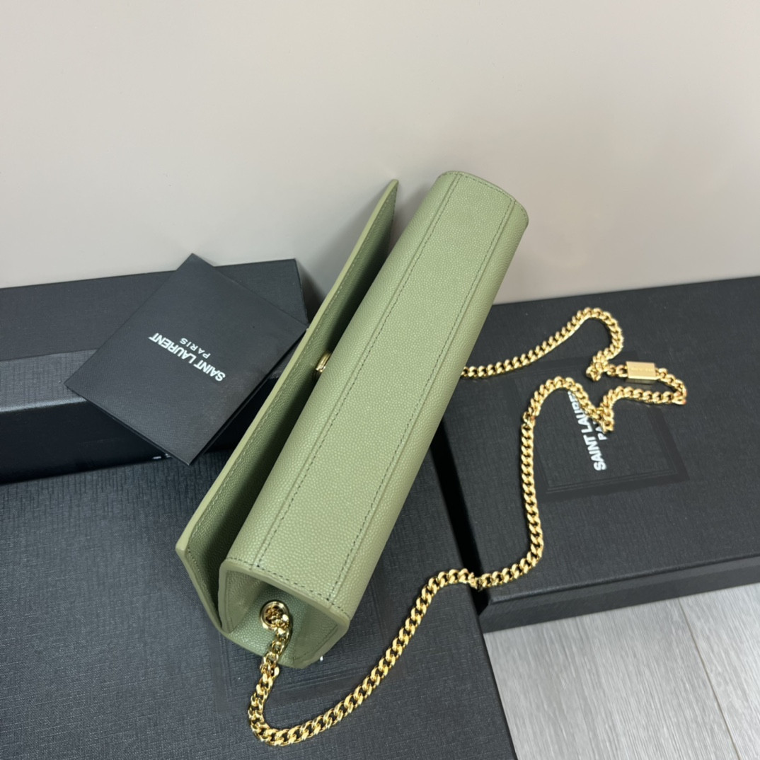YSL KATE MEDIUM IN GRAIN DE POUDRE EMBOSSED LEATHER GREEN 9.4 X 5.7 X 2.1 INCHES - Image 4