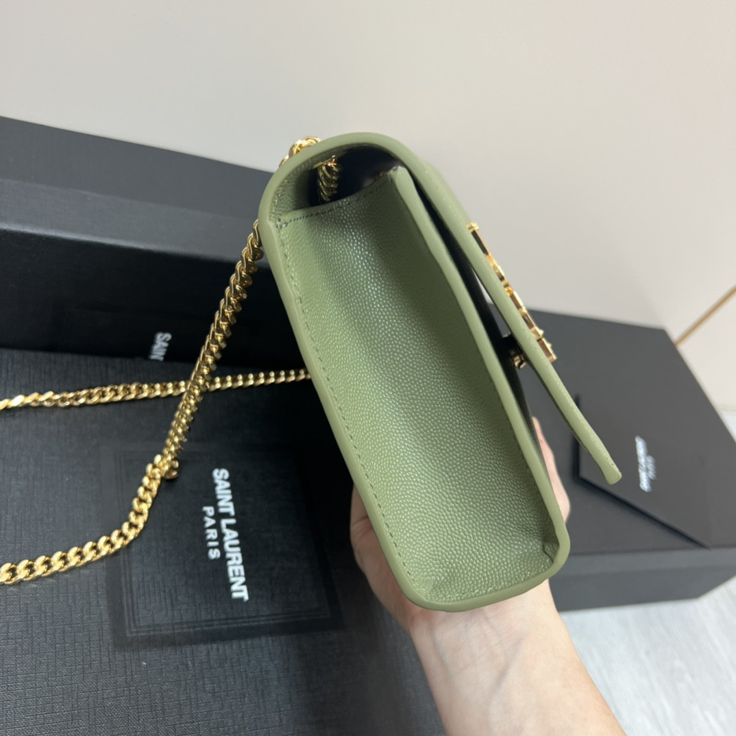 YSL KATE MEDIUM IN GRAIN DE POUDRE EMBOSSED LEATHER GREEN 9.4 X 5.7 X 2.1 INCHES - Image 5