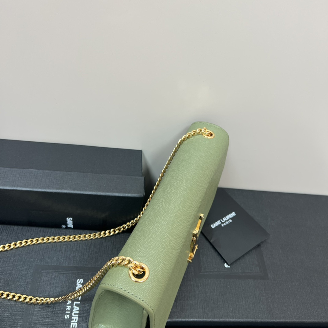 YSL KATE MEDIUM IN GRAIN DE POUDRE EMBOSSED LEATHER GREEN 9.4 X 5.7 X 2.1 INCHES - Image 6